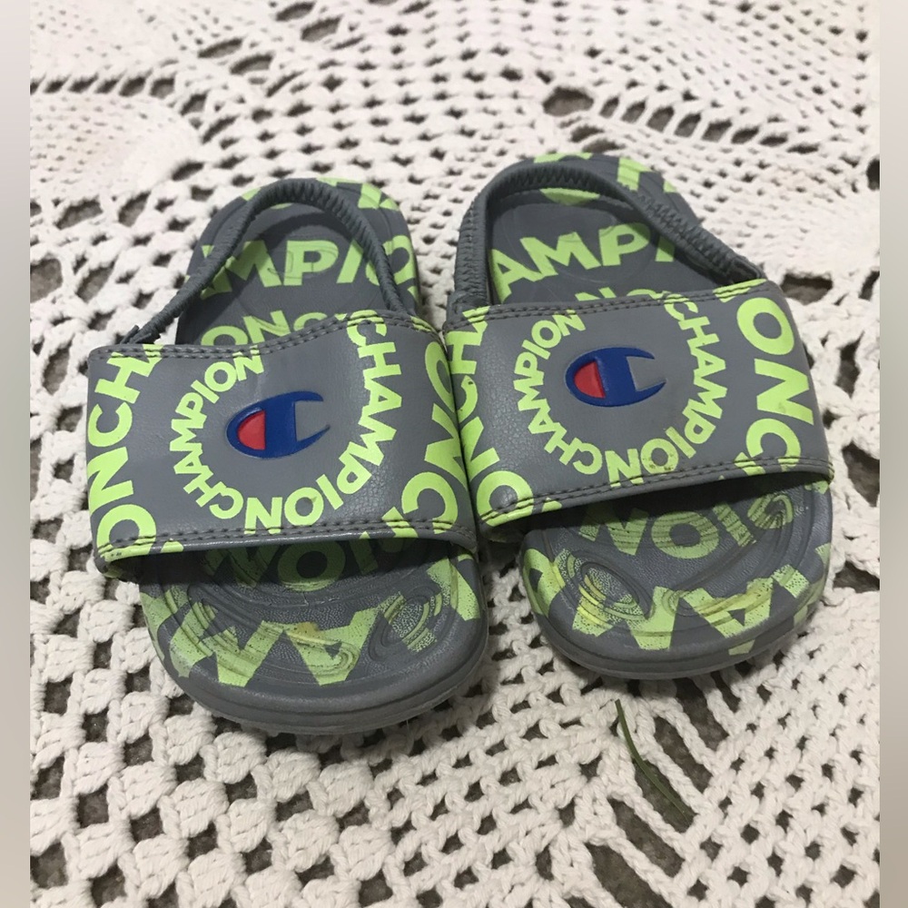 Champion Kids Slide Sandals - Gray and Green